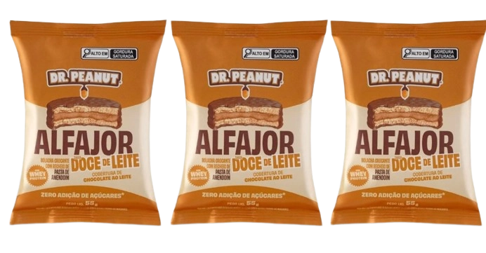 Alfajor, Sabor Doce de Leite com Cobertura de Chocolate ao Leite, 3 Unidades Cada 55g, Dr Peanut