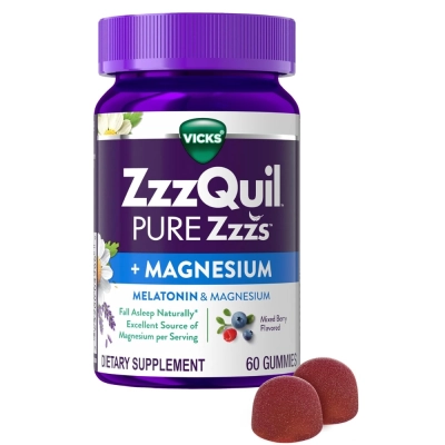 ZzzQuil Pure Zzzs + Magnésio com Melatonina, 60 Gomas, Vick