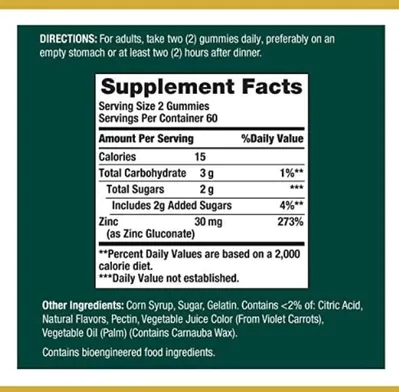 Zinco, Suporte imunológico,  30mg, 120 Gomas, Natures Bounty