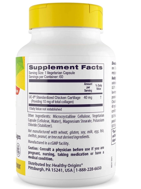 UC-II 40mg, Colágeno Tipo 2, 60 Cápsulas, Healthy Origins