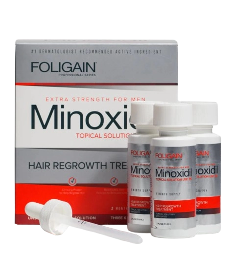 Minoxidil 5%, Tratamento Capilar de 3 Meses, Frascos de 60ml Cada, Foligain