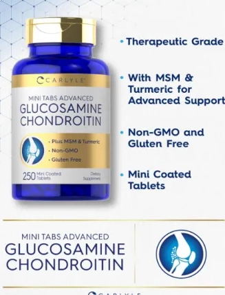 Glucosamina e Condroitina, com MSM e Cúrcuma, 250 Comprimidos, Carlyle