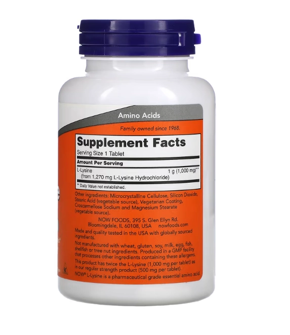L-lisina, 1.000mg, 250 Comprimidos, Now