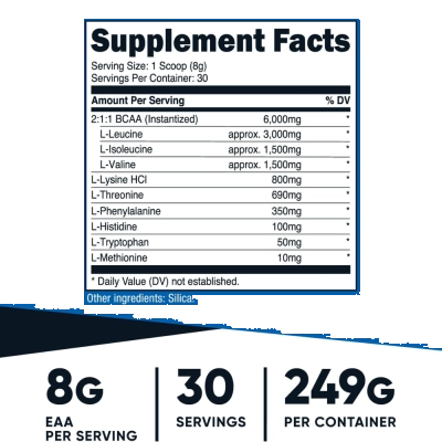 EAA Powder, 30 Doses Sem Sabor, Aminoácidos Essenciais, Nutricost