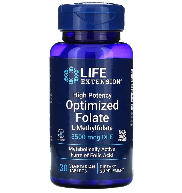 Folato Otimizado de Alta Potência, 8.500 mcg DFE, 30 Comprimidos, Life Extension