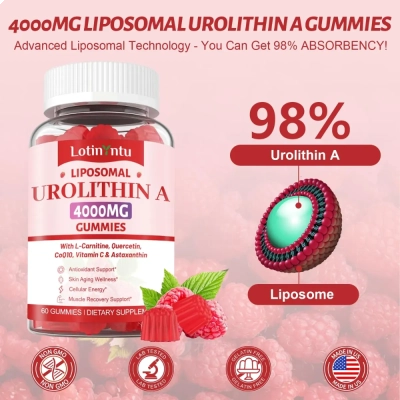 Urolitina A 4000mg, com CoQ10 e Antioxidantes, 60 Gomas, Lotinyntu