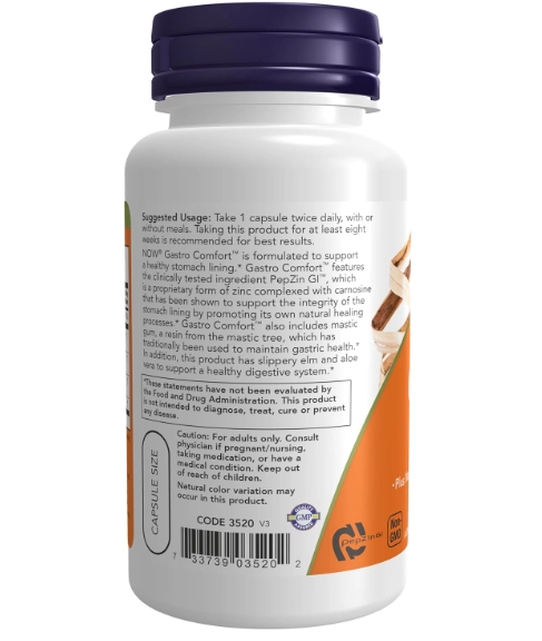 Gastro Comfort, Plus Mastic, Aloe Vera e Slippery Elm, 60 cápsulas, Now