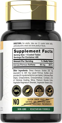 Ferro, 65mg, 400 Comprimidos de  Alta potência, Carlyle