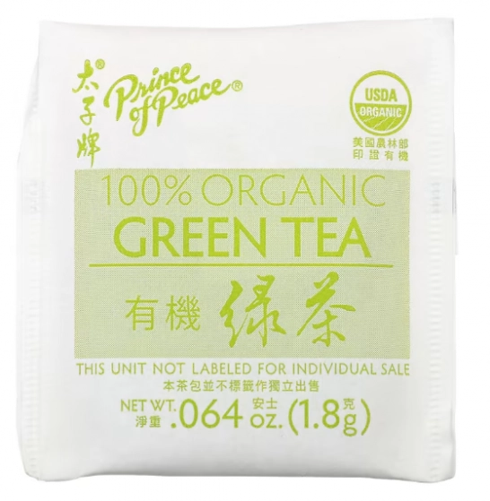 Chá Verde 100% Orgânico, 20 Saquinhos, 36g, Prince of Peace