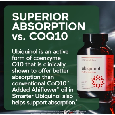 Ubiquinol 100mg, Coenzima Q10 para a Saúde do Coração, Fígado e Cérebro, 60 Cápsulas, Smarternutrition