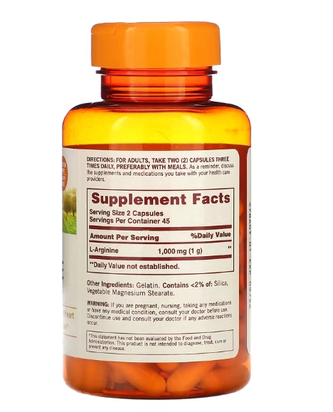 L-Arginina, 500mg, 90 Cápsulas, Sundown