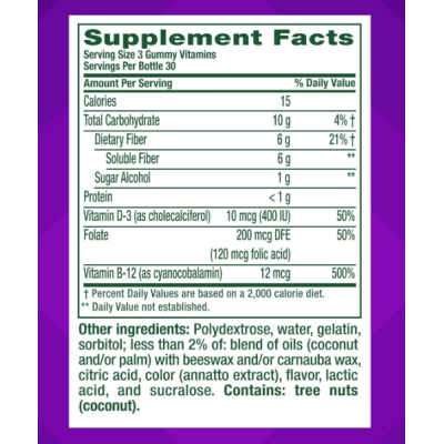 GLP-1 Support Fibras Plus, com vitaminas D, B12 e Ácido Fólico, 90 Gomas Sabor Cítrico sem açúcar, Vitafusion