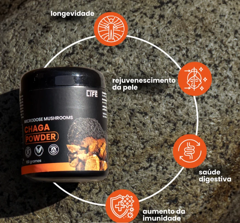 Cogumelo Chaga, 100g Extrato em Pó, Microdose Life