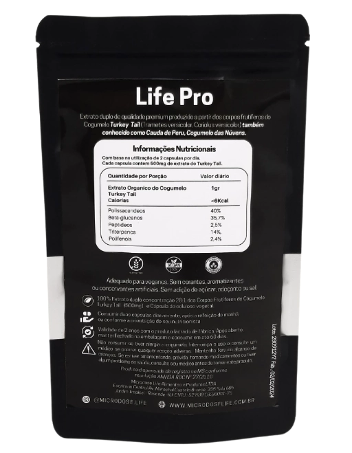 Extrato Turkey Tail Cogumelo da Cura, Reforça sua Imunidade e Maximize sua Vitalidade, 90 Cápsulas, Microdose Life