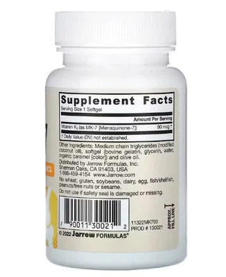 Vitamina MK-7, 90mcg, 90 Cápsulas, Jarrow Formulas