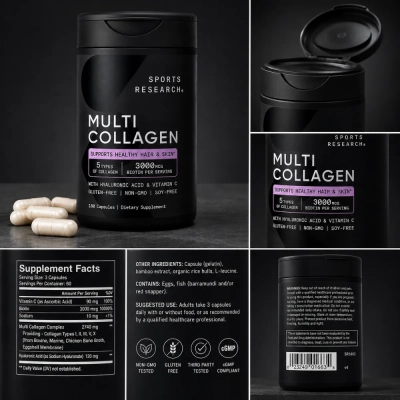 Multi Collagen Peptides,5 Tipos de Colágeno, 3000mg, 180 Cápsulas, Sports Research
