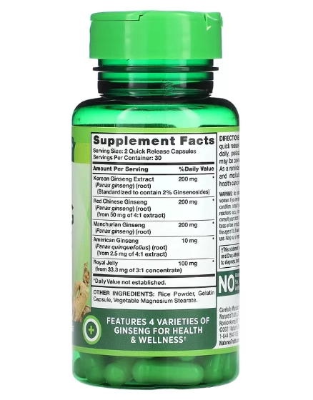 Ginseng com Geleia Real, 60 Cápsulas, Nature's Truth