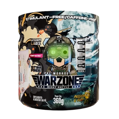 Warzone Night Battle, Sabor Passion &amp; Fury, Energia Extrema, Pump e Foco Total, 360g, Under Labz