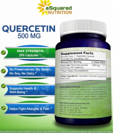 Quercetina Dihidratada 500mg,  200 Cápsulas, aSquared Nutrition