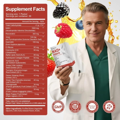 NAD+, 16 in 1, 1500mg, 30 Sachês Liquido, Totaria Health