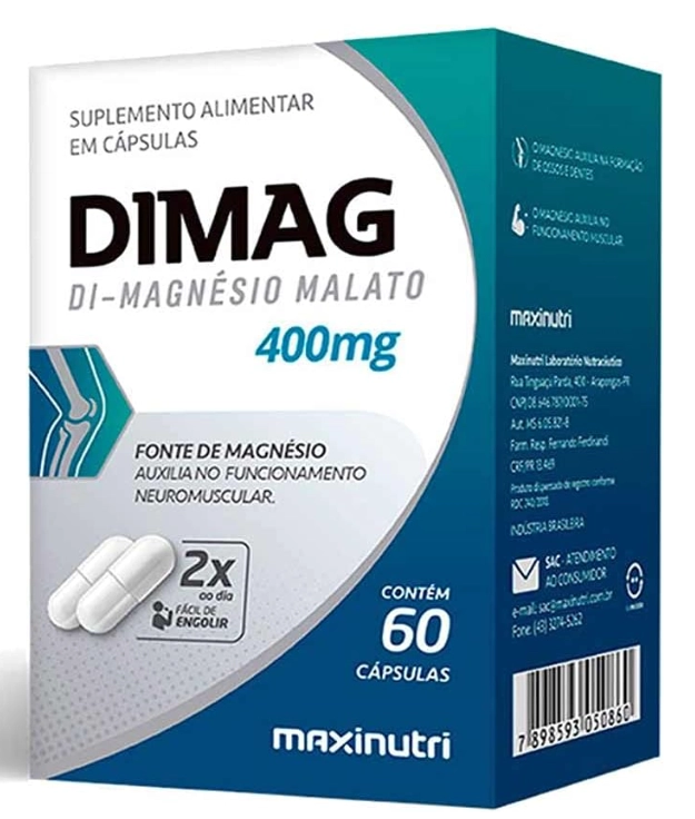 Dimag Di-magnésio Malato 400mg, 60 Cápsulas, Maxinutri