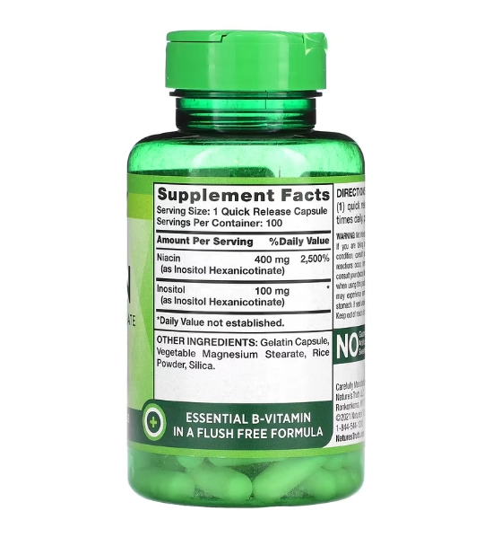 Niacina Flush Free, 500mg, 100 Cápsulas de Liberação Rápida, Nature's Truth
