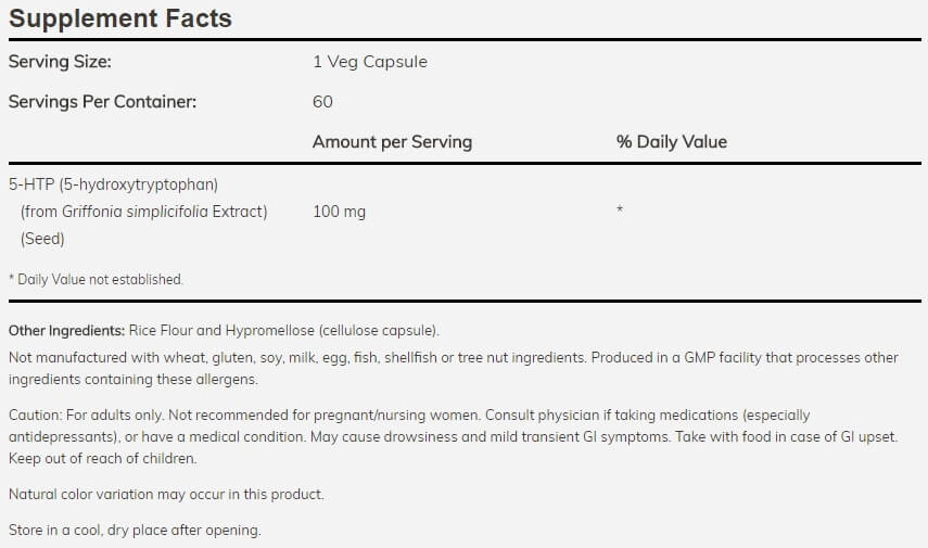 5-HTP 100mg, 120 cápsulas, Now