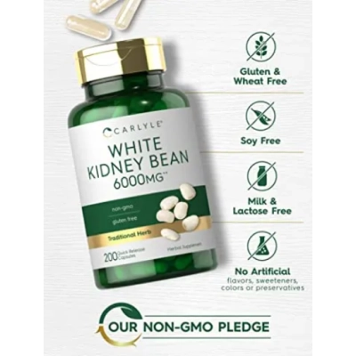  White Kidney Bean, Feijão Branco 6000mg, 200 Cápsulas, Carlyle