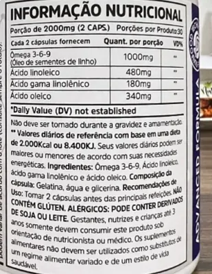 Ômega 3-6-9 EPA 1000mg, Óleos De Linhos 2000mg, 60 Cápsulas, Sunfood