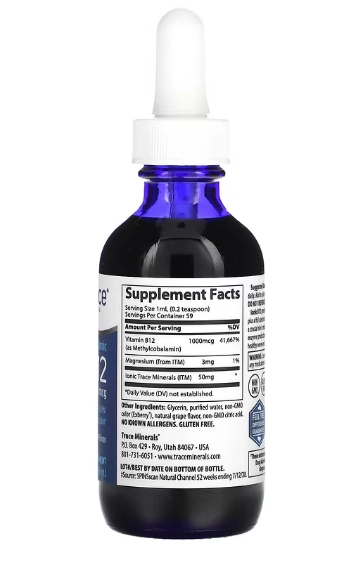 Ionic Vitamina B12,  1000mcg, 59ml Sabor Uva Natural, Trace Minerals