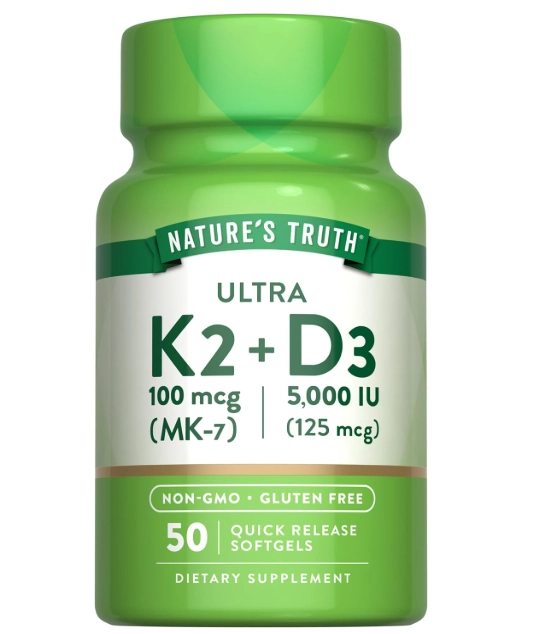 Complexo de Vitamina K2 e MK7 + D3, 800mcg, 50 Cápsulas, Nature's Truth