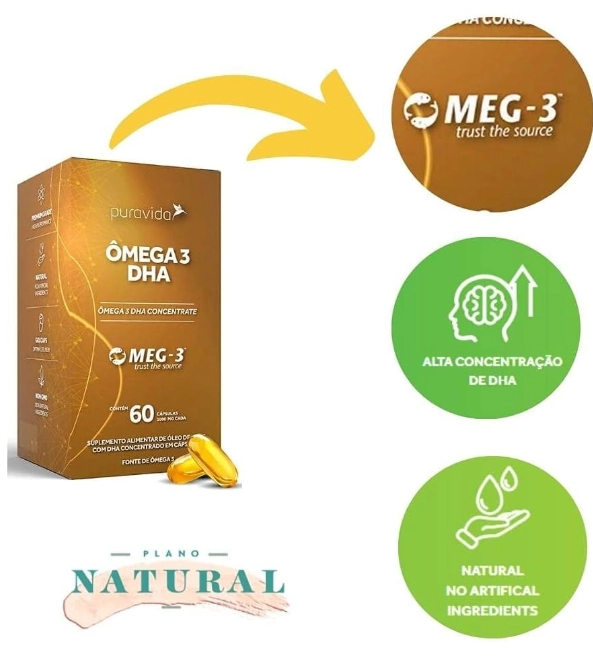 Ômega 3 Super DHA 1000mg, 60 Cápsulas, PuraVida