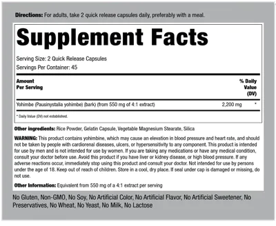 Extrato de Ioimbina (Yohimbine), 2200mg, 180 cápsulas, PipingRock