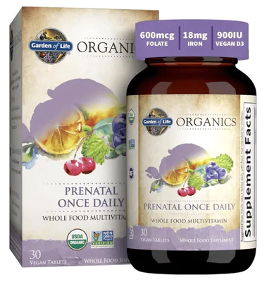 Multivitamínico Pré-Natal, Com ácido fólico, Vitamina D3, Ferro, 30 comprimidos Vegano, Garden of Life