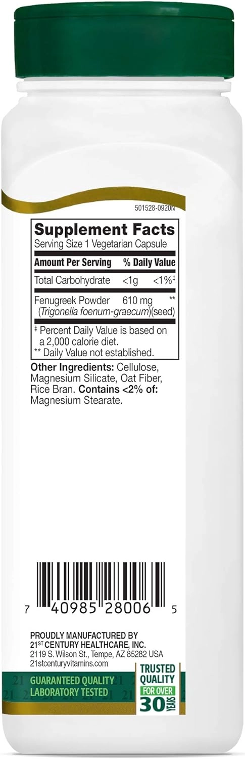 Fenugreek (Feno-grego), 610mg, 100 Capsulas, 21st Century