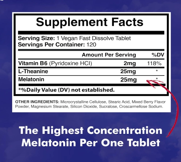 Melatonina 25mg, Com L-teanina e Vitamina B-6, 120 Comprimidos Mastigáveis,  American Standard