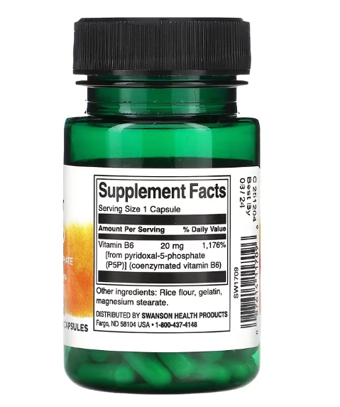 Vitamina P-5-P, 20mg, 60 Cápsulas, Swanson