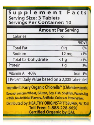 Chlorella Orgânica, 500mg, 30 comprimidos, Healthy Origins