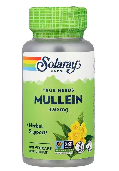 Mullein, Verbasco 330mg, 100 Cápsulas, Solaray