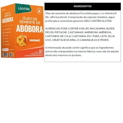 Óleo de Semente de Abóbora 1000mg com Vitamina E, 60 Cápsulas, Lauton Nutrition