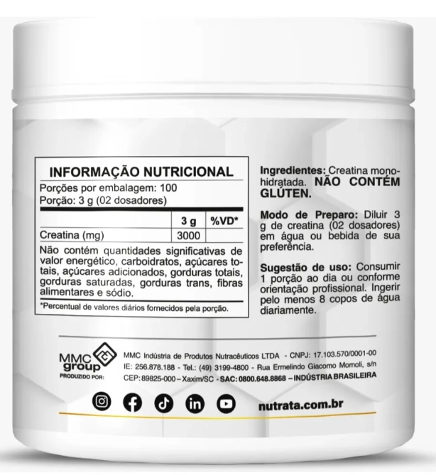 Creatina Monohidratada 100% Pura, 300g, Nutrata
