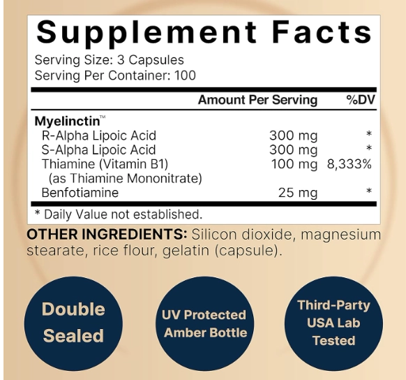 Ácido Alfa Lipóico com Complexo B1, 600mg, 300 cápsulas, NatureBell