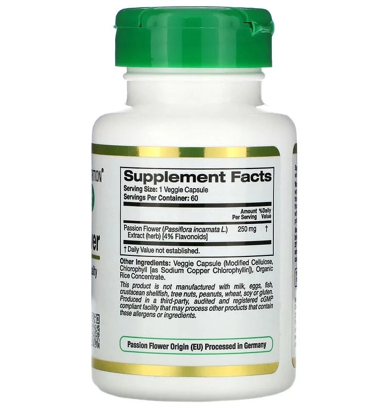 Flor da Paixão, Passion Flower, 250 mg, 60 Cápsulas, California Gold