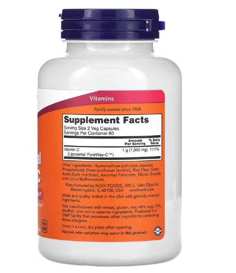 Vitamina C Lipossomal, 1000mg, 120 Cápsulas, Now