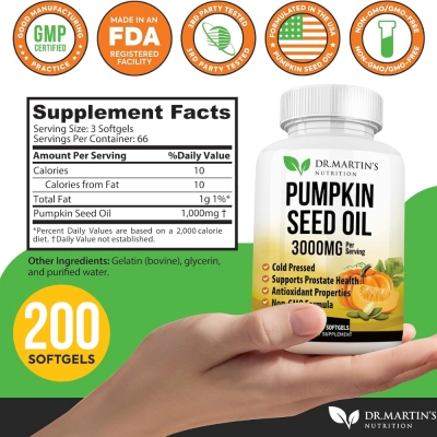 Óleo de Semente de Abóbora, 3000mg, 200 Softgels, Dr.Martin's