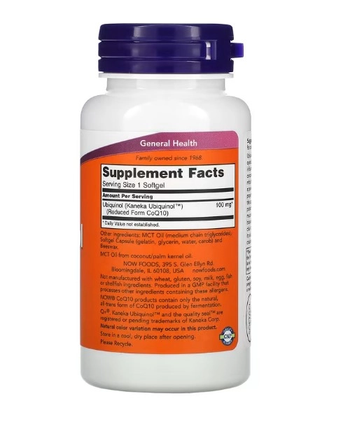 Ubiquinol, 100 mg, 60 cápsulas, Now