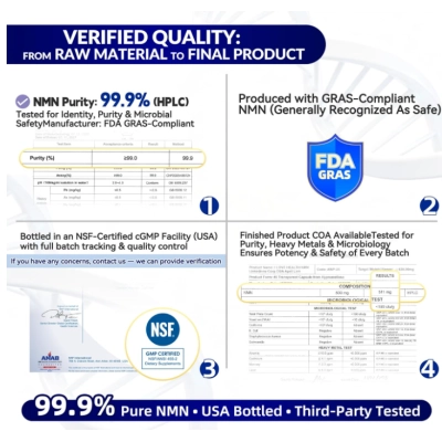 NMN 500mg, Nicotinamida Mononucleotídeo, Pureza de 99,9% 60 Cápsulas, I Love Health