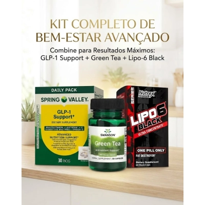 Kit Emagrecimento, GLP-1 Spring Valley + Lipo 6 Black Nutrex + Green Tea Swanson