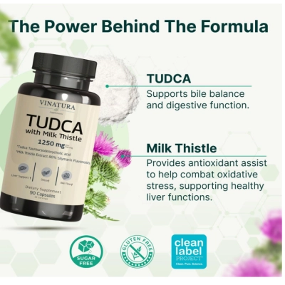 TUDCA  1250mg, Suporte Hepático, 90 Cápsulas, Vinatura