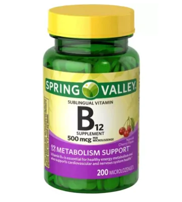Vitamina B12, 500mcg, Sublingual, 200 comprimidos, Spring Valley